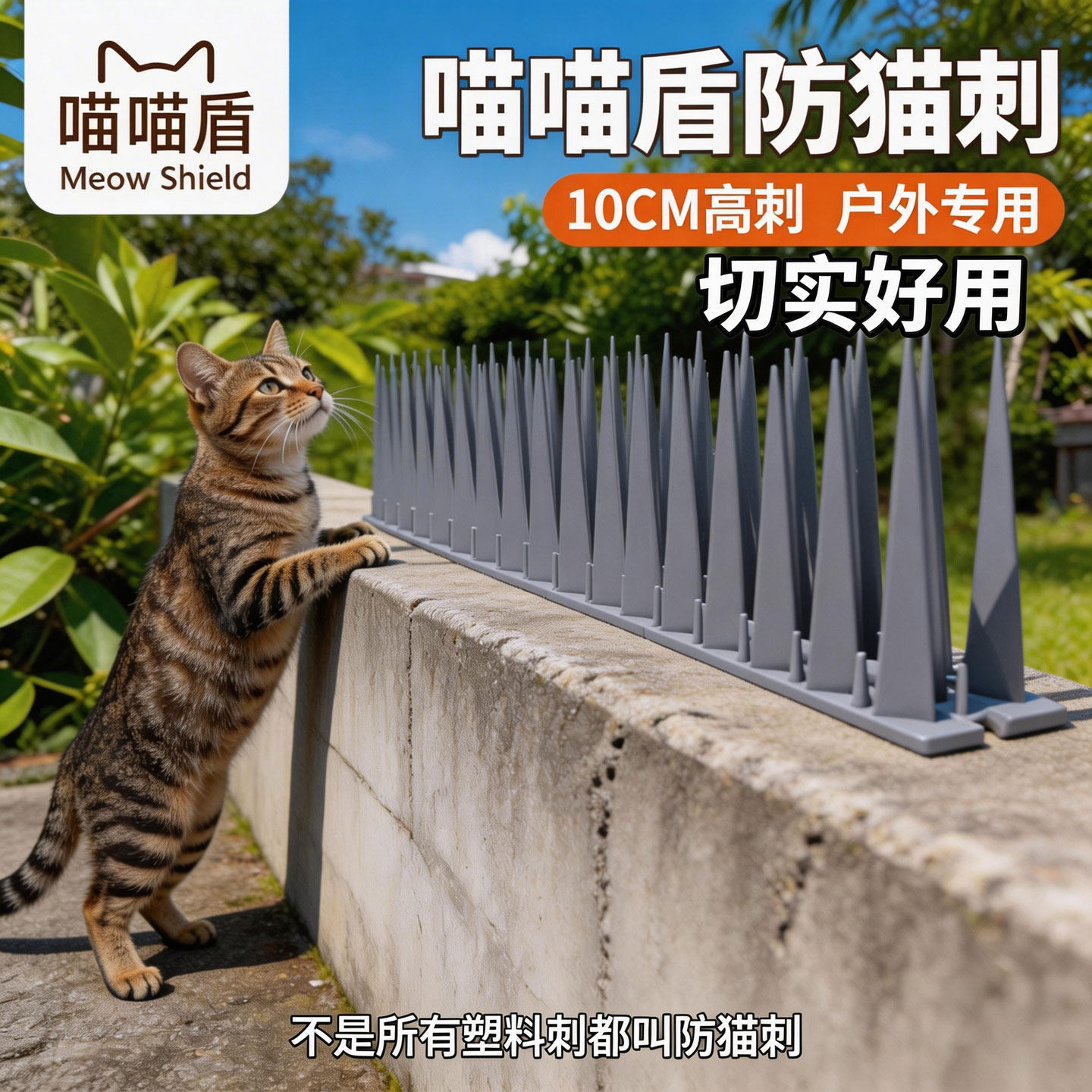 2026年新款喵喵盾高级灰色10CM高刺塑料硬刺户外防野猫垫防猫刺钉