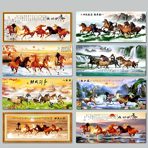 新中式马到成功办公室油画布画心