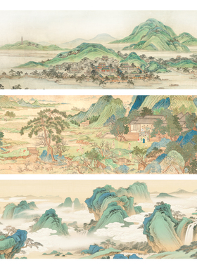 宋式美学山水风景背景墙装饰画中式客厅酒店民宿横板床头自粘画心