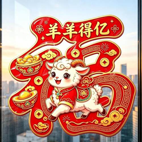 羊年福字贴纸羊年大吉冰箱粘贴客厅防水春节门窗新年大门喜庆装饰