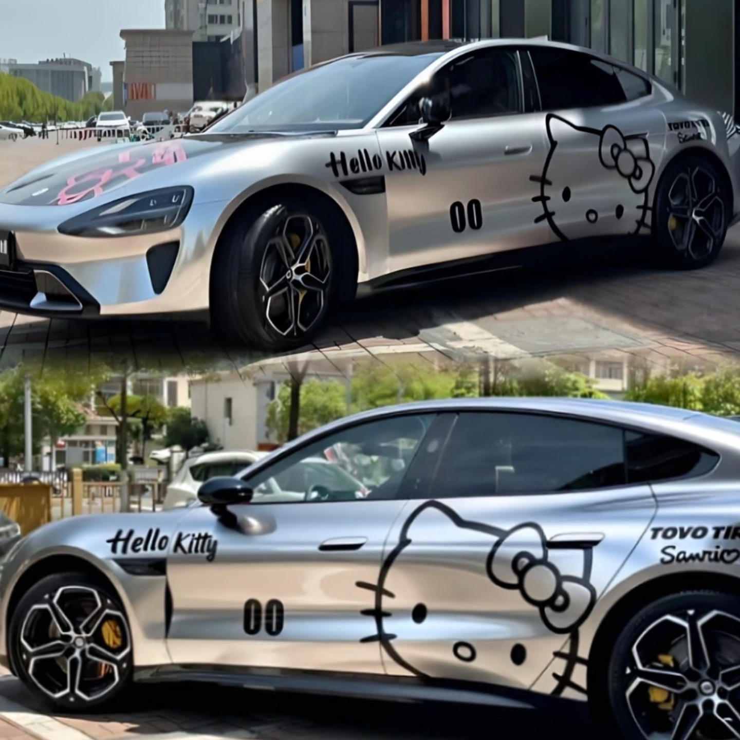 小米SU7KT猫车贴拉花比亚迪秦 小鹏P7特斯拉model y3个性可爱车贴