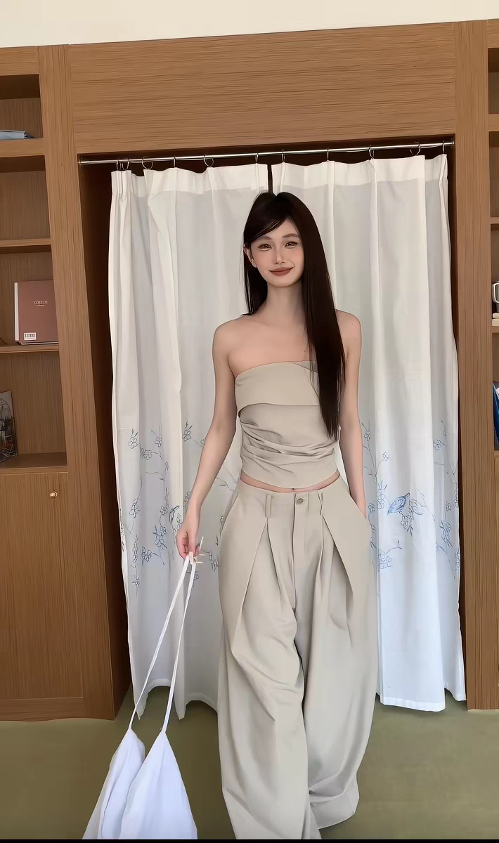 Z-ONE早秋打揽短款性感抹胸背心女高腰显瘦休闲工装长裤两件套女