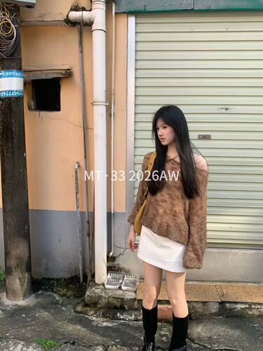MT·33韩系辣妹慵懒风斜肩镂空针织毛衣女秋冬氛围感百搭显瘦上衣
