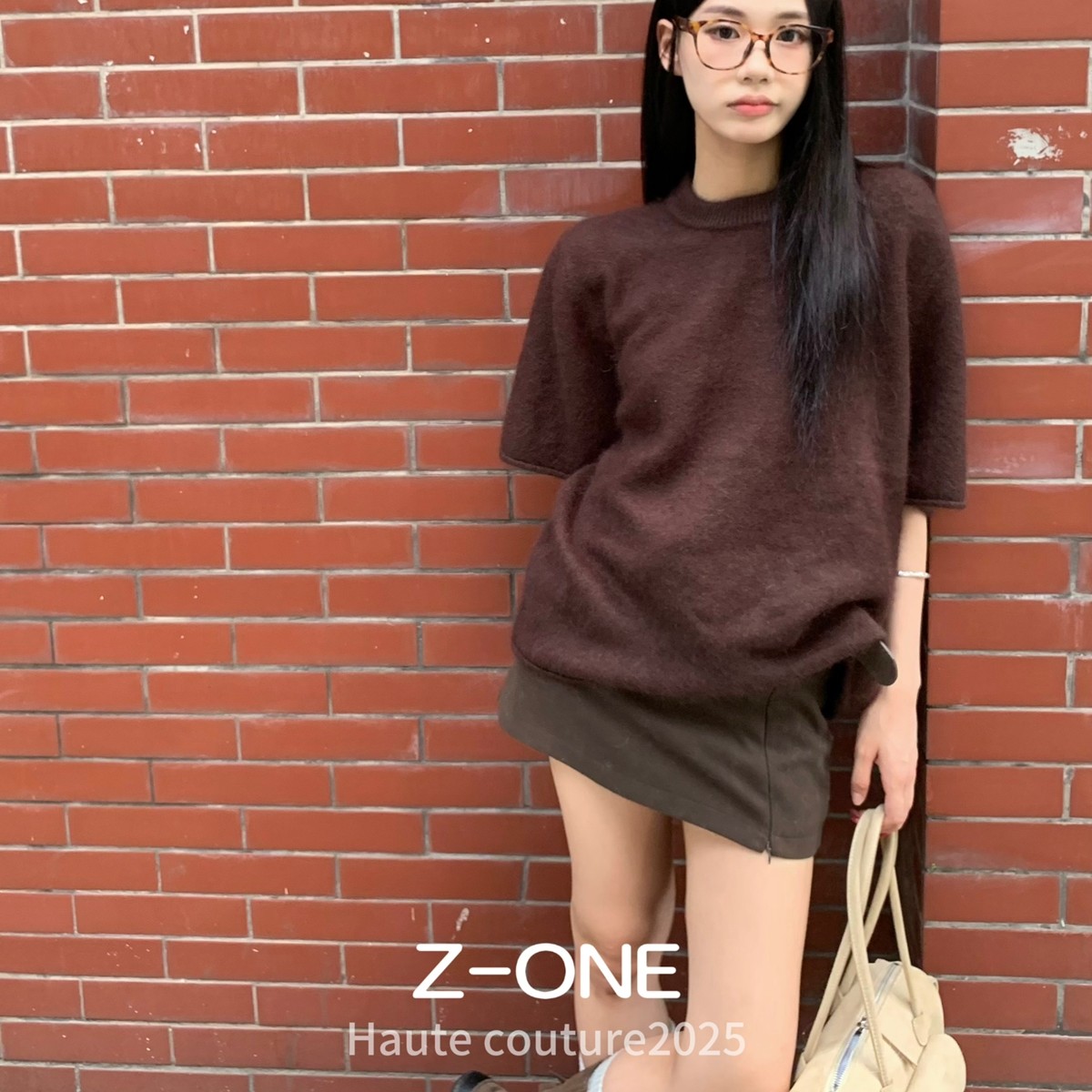 Z-ONE十三行冬季小个子防走光呢料短款a字裙学院风半身裙女配腰带