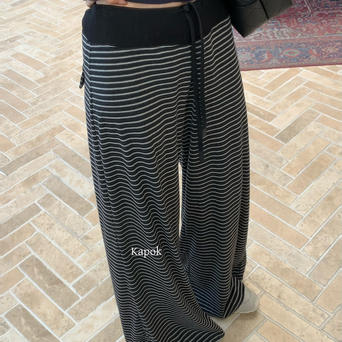 KAPOK 十三行2025秋冬宽松慵懒垂感显瘦条纹休闲长裤女百搭长裤子