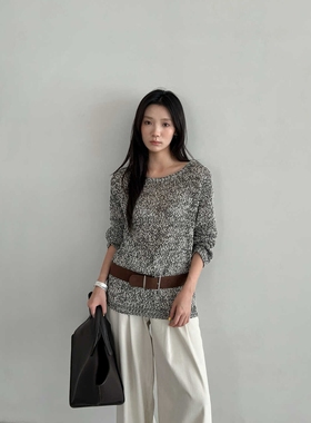 BEFORE SUNSET 日落十三行慵懒风圆领套头针织衫女秋冬季百搭上衣