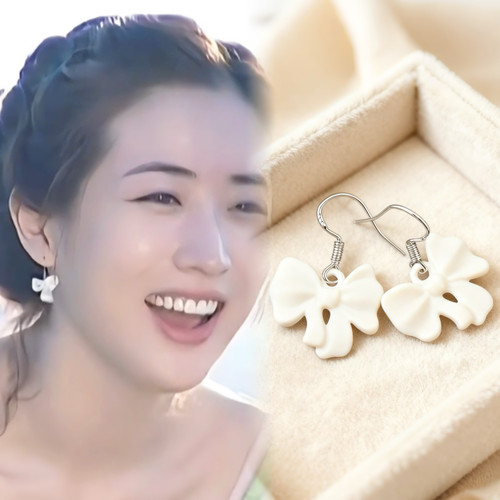 Healing girl 传闻中的七公主美七崔贞媛同款蝴蝶结银针耳环