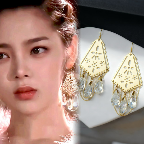 Healing girl 我的女孩金世萱朴诗妍同款菱形挂片水晶流苏耳环