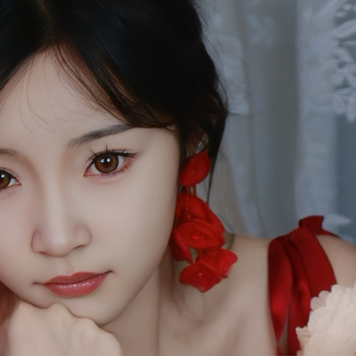 Healing girl法式复古红色薄纱花朵流苏耳环轻奢复古气质银针耳钉