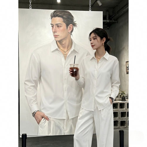 白色翻领长袖衬衫男款秋季高级感穿搭西装内搭正肩衬衣DK打底外套