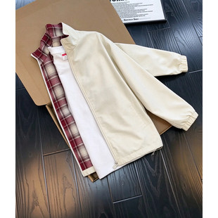 韩系格子拼接立领夹克男款秋季vibe街头风两面穿外套高级感棒球服
