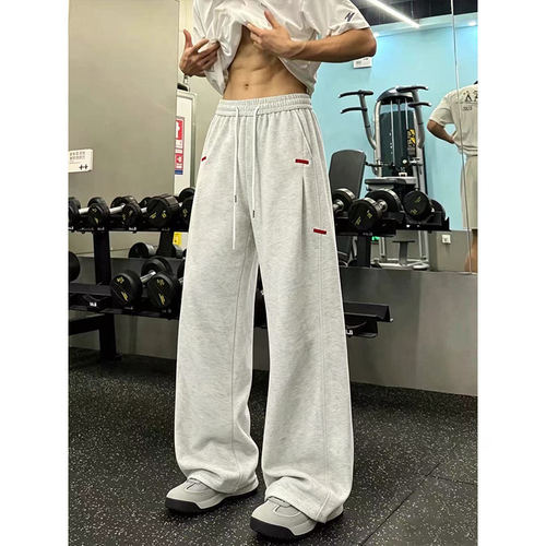 白花灰刺绣弯刀卫裤男款秋季松弛感垂坠感运动裤子宽松直筒阔腿裤