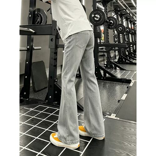 cleanfit烟灰色微喇牛仔裤男款美式高街vibe弯刀裤子显瘦直筒长裤