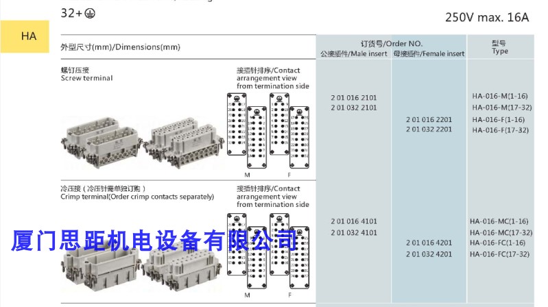 正品西霸士SIBAS泰科TE工业航空插矩形插连接器公母插HA-032-M/F