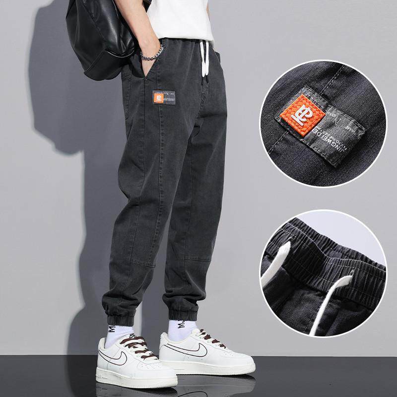 夏季薄款牛仔裤男高级感美式潮流束脚工装裤子男装宽松哈伦休闲裤