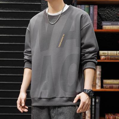 高级感时尚圆领卫衣男士秋冬季新款男装潮牌百搭长袖内搭打底上衣