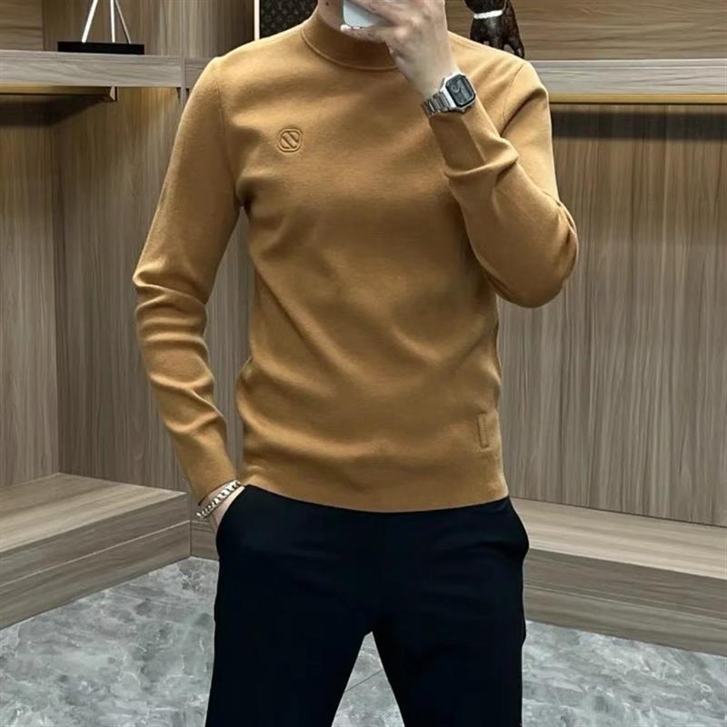 欧洲站春秋季中领卫衣男新款潮流时尚修身内搭针织长袖t恤打底衫