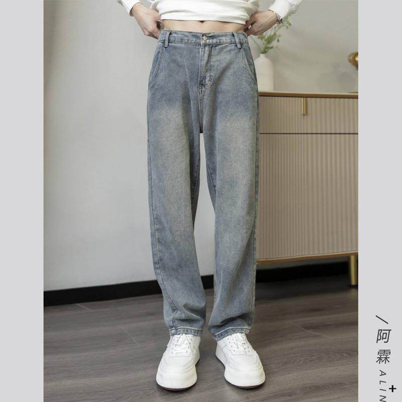 春夏季新款牛仔裤男士宽松直筒休闲长裤子美式高街覆古蓝百搭潮牌