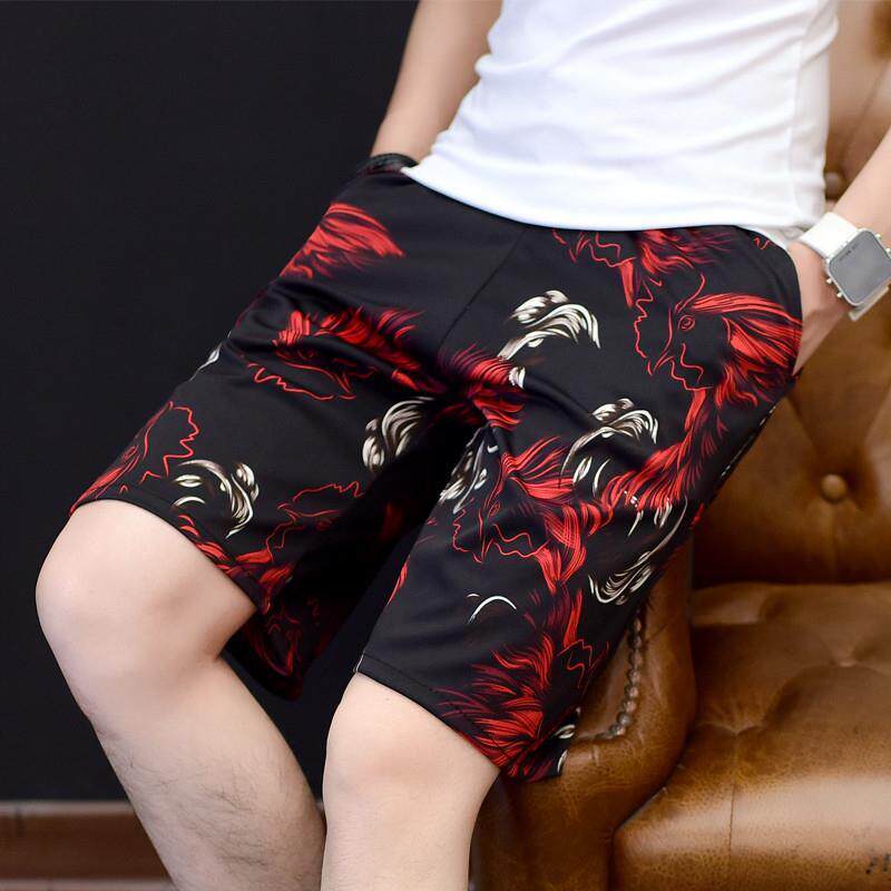 冰丝花短裤男外穿夏季新款大码薄款休闲五分沙滩裤潮流大裤衩百搭