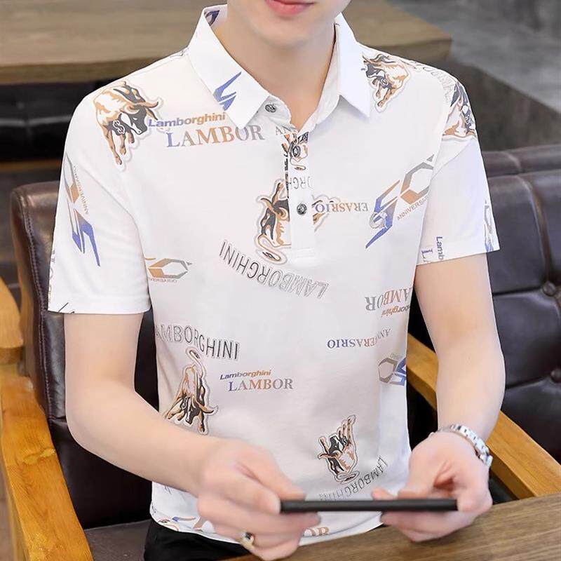 夏季POLO衫男士冰丝短袖T恤高级感修身翻领休闲时尚半袖打底上衣