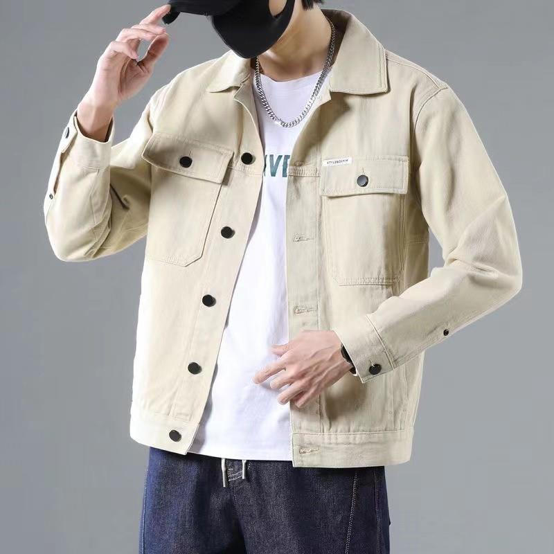 日系纯色牛仔外套男潮牌痞帅宽松百搭工装夹克男士春秋季休闲上衣