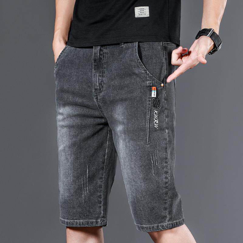 时尚潮流牛仔短裤男士夏季薄款宽松直筒灰色中裤弹力五分七分裤