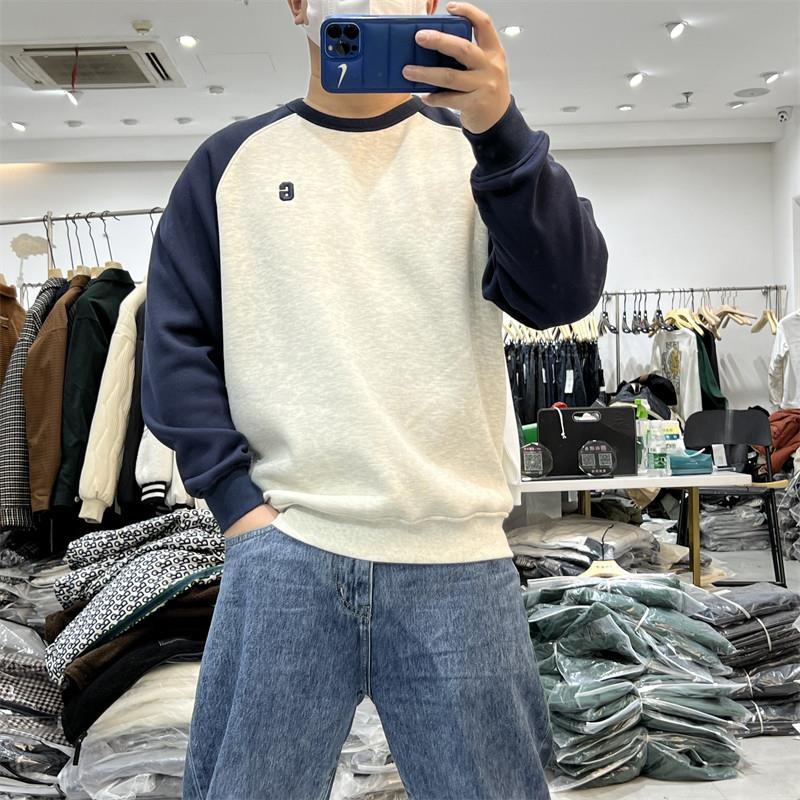 秋冬季新款圆领卫衣男生潮流痞帅撞色套头长袖T恤衫内搭打底衫男