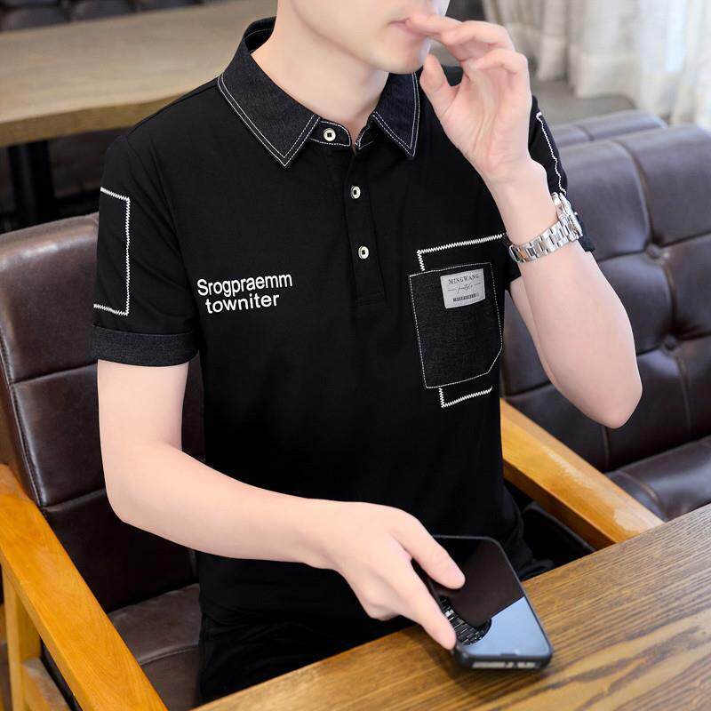 高级感拼接POLO衫男短袖夏季新款痞帅修身t恤休闲时尚翻领上衣