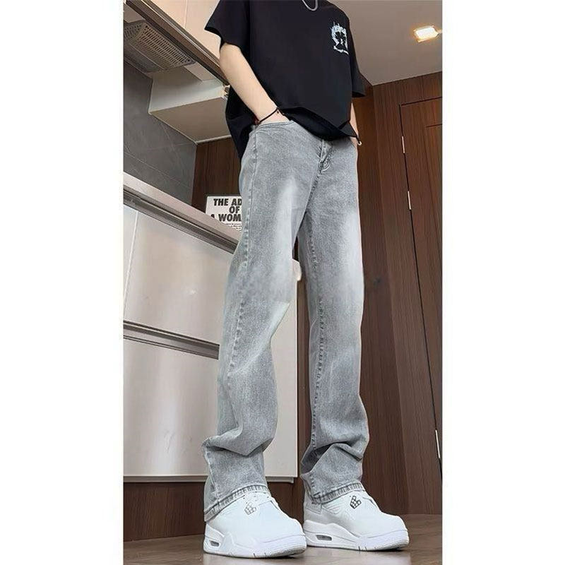 水泥灰弹力牛仔裤男款春秋季