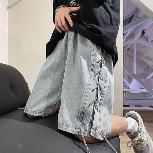 夏季新款宽松水洗渐变牛仔毛边短裤男高街小众设计感五分裤子百搭