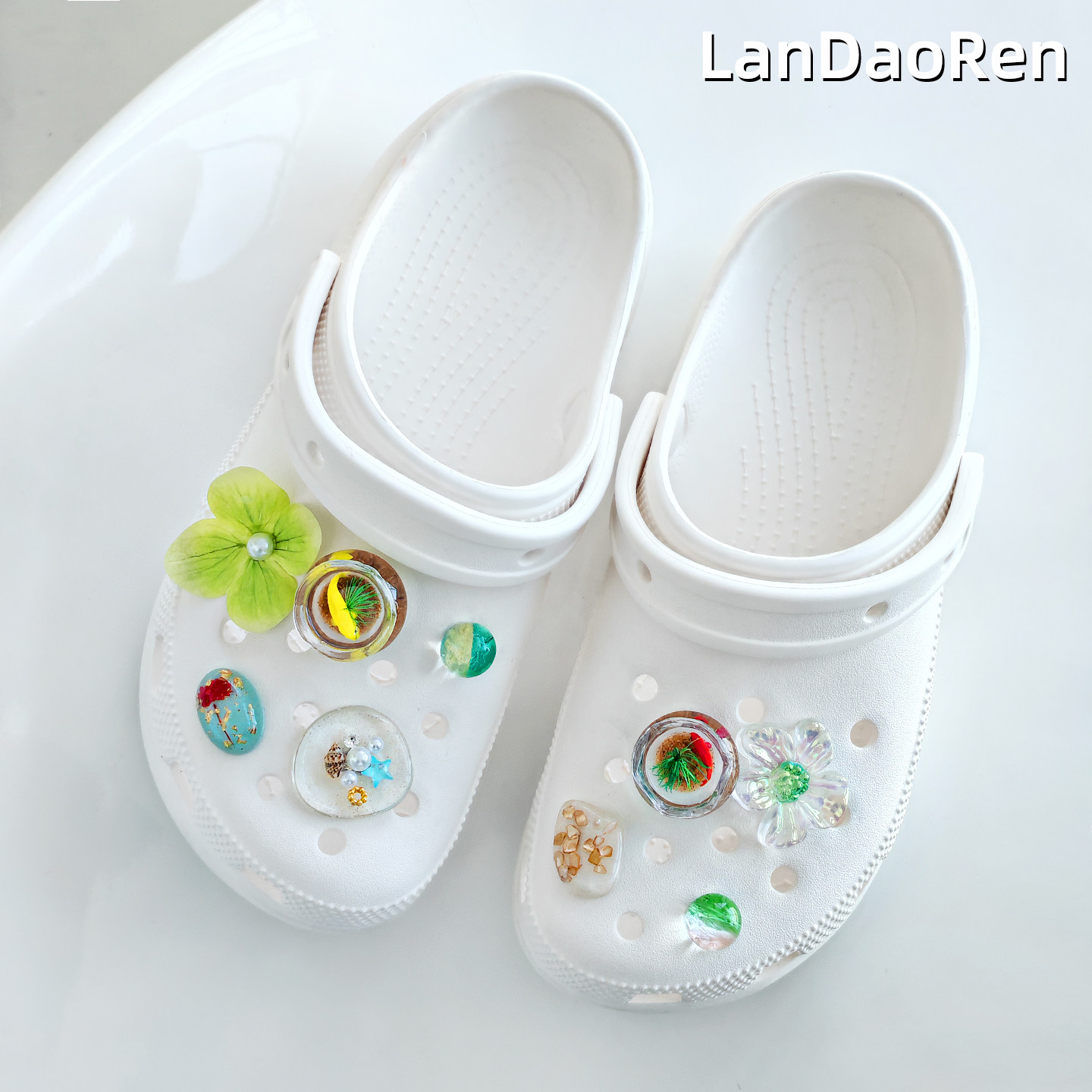 洞鞋鞋花配饰星空鱼缸鞋扣卡骆驰装饰DIY立体海边彩色可爱四叶草