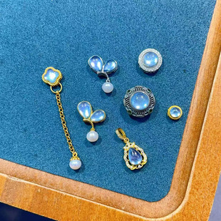 S925银镀金24K海蓝宝项链配件串珠半成品diy手链镂空花片隔珠