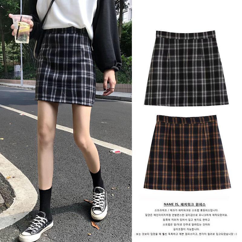 Spring and summer new plaid skirt half length skirt Korean high waist hip skirt versatile short skirt
