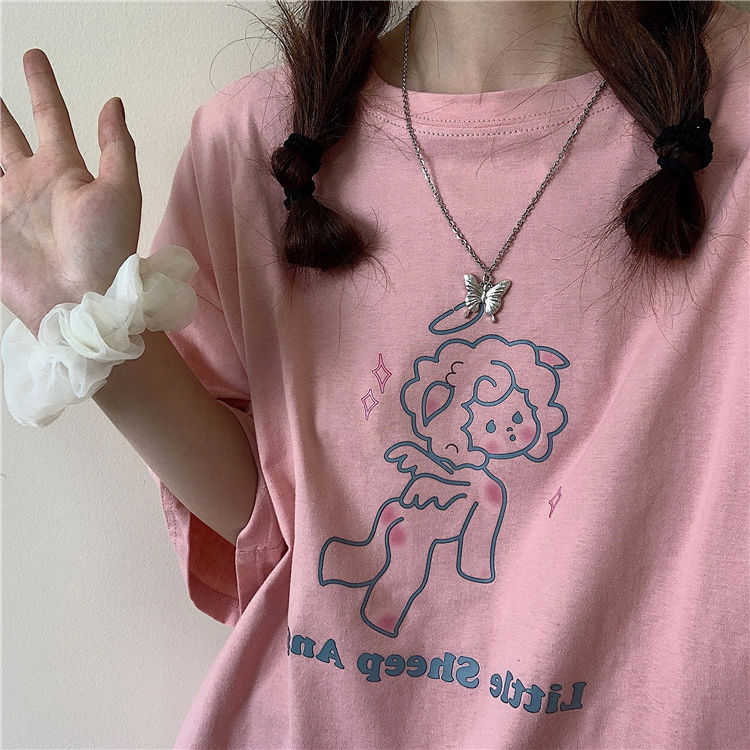 New spring and summer short sleeve women's fashion Korean soft girl pink loose version women's half sleeve T-shirt fashion