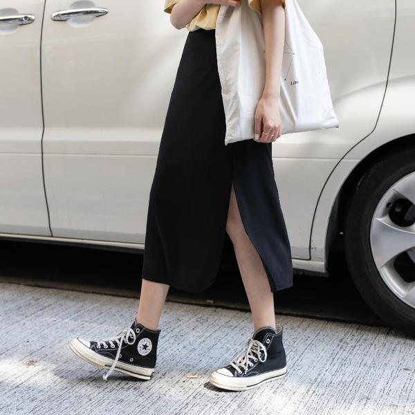 Official summer new split solid skirt