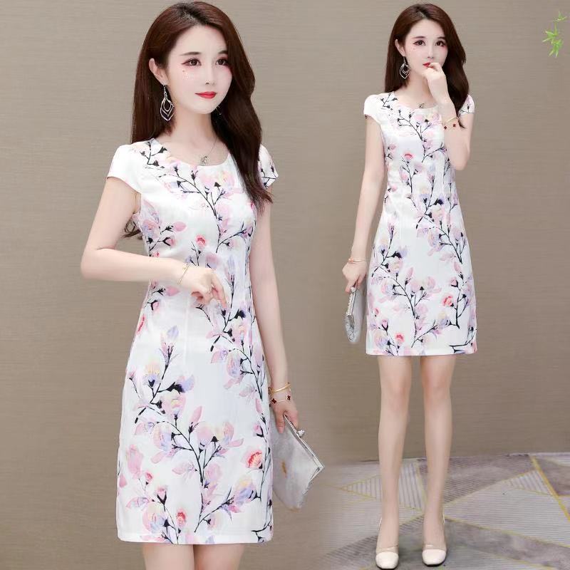 Improved Qipao anti ice silk dress summer new Chinese style show thin temperament retro middle aged hip skirt