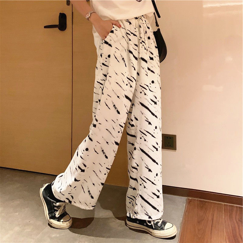 Meteor shower wide leg pants women's high waist loose thin spring and summer mop pants tie dyed pants straight