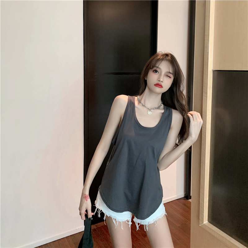 Summer Korean I-shaped vest with loose sleeveless medium length top for women