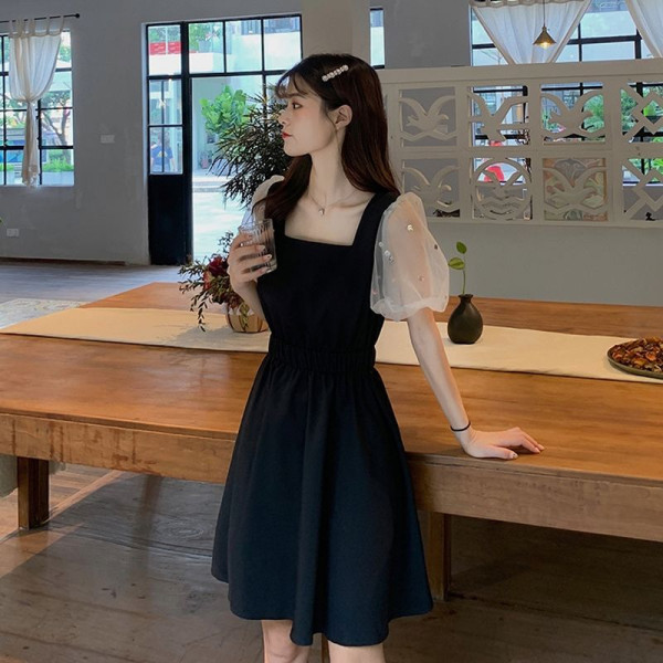 Bubble sleeve dress women's slim waist in summer