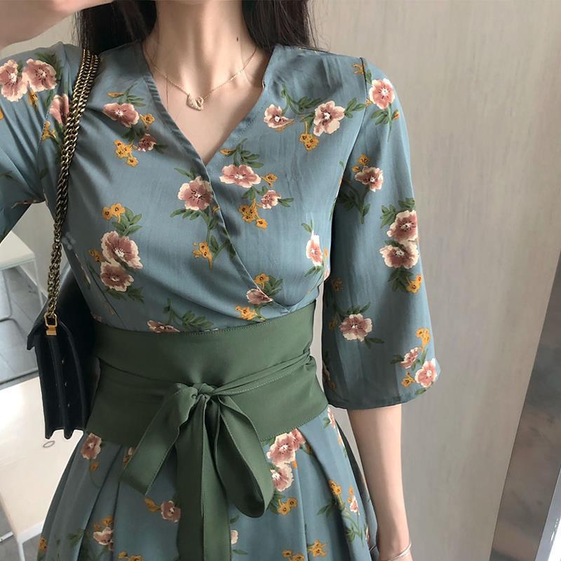 New women's summer style dress high waist small first love loose large retro binding belt skirt