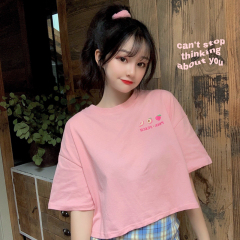 Cotton short sleeve T-shirt women's short embroidered top