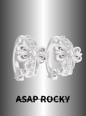 ASAPROCKY S925银耳针鸢尾十字花男耳圈高级感嘻哈冷淡风情侣耳环