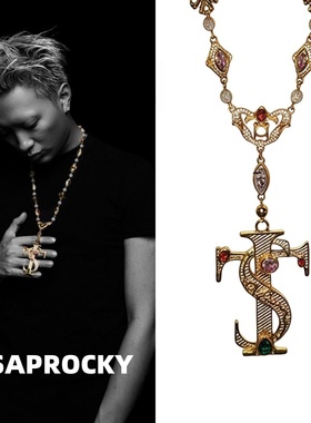 ASAPROCKY艾志恒Asen同款STK项链潮流帅嘻哈风小众彩色十字架项链