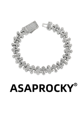 ASAPROCKY满钻重叠十字架手链男女同款嘻哈潮流小众轻奢百搭镶嵌