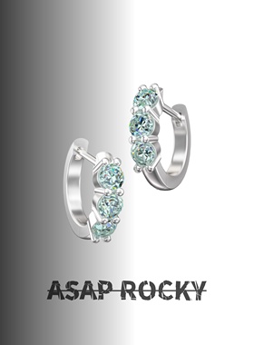 ASAPROCKY银针嘻哈三钻马尔代夫耳环简约高级感百搭养耳洞耳饰