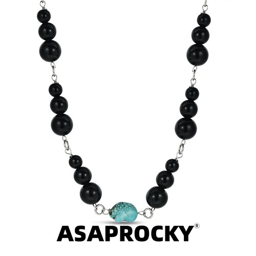 ASAPRocky绿松石黑玛瑙嘻哈项链