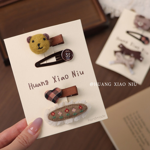 黄小妞手工甜美小熊蝴蝶结发夹