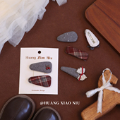 黄小妞韩系布艺宝宝发夹简约百搭格纹樱桃装 饰儿童碎发夹