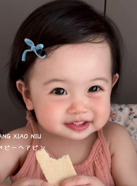 黄小妞宝宝刘海发卡 可爱蓝色蝴蝶结发夹女童头饰夏日碎发饰发卡