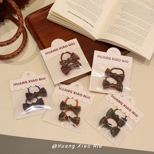 黄小妞英伦风格子蝴蝶结发圈